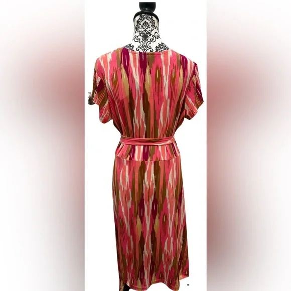 IMAN Global Chic Pink Multicolor Faux Wrap Dress Belt Short Sleeve - Picture 5 of 13